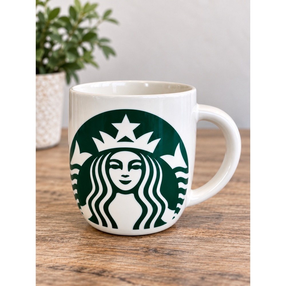 Starbucks Siren Logo White Ceramic Coffee Mug 14oz 2017 Green Mermaid Cup